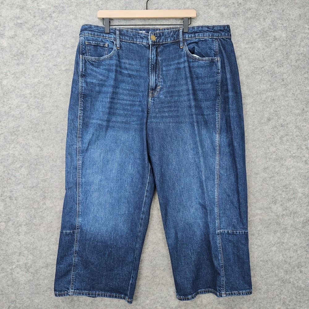NEW Ana Highest Rise Barrel Jeans Womens 20W Dark Stormy Blue Tapered Curved Leg